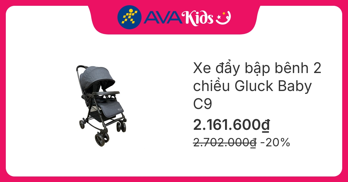 Xe đẩy bập bênh 2 chiều gấp gọn Gluck Baby C9 (0 - 5 tuổi) - Màu xám