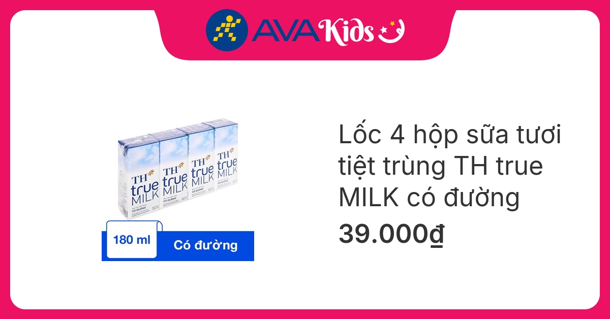 Lốc 4 hộp sữa tươi tiệt trùng TH true MILK có đường 180 ml (từ 1 tuổi)