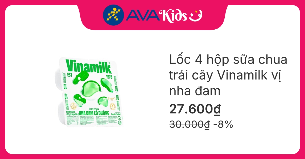 Lốc 4 hộp sữa chua trái cây Vinamilk vị nha đam 100g (từ 1 tuổi)