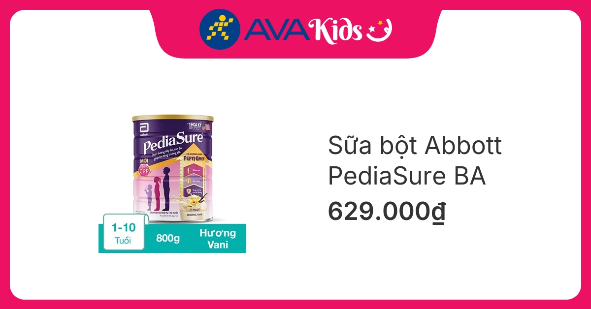 Sữa bột Abbott PediaSure BA hương vani 800g (1 - 10 tuổi)