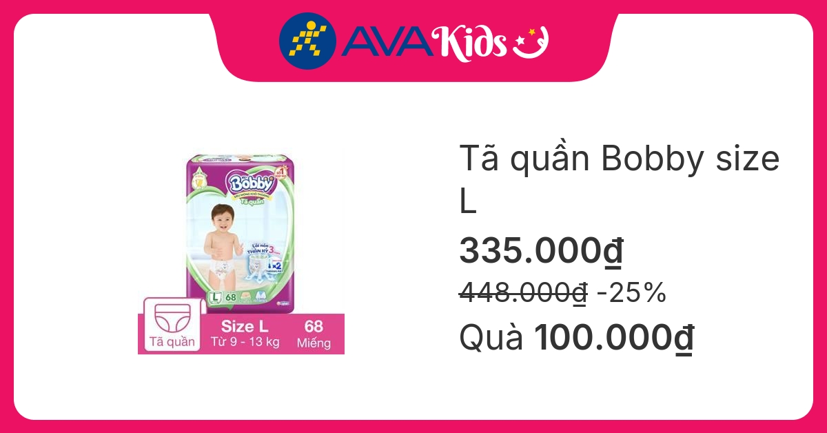 Tã quần Bobby size L 68 miếng (9 - 13 kg)