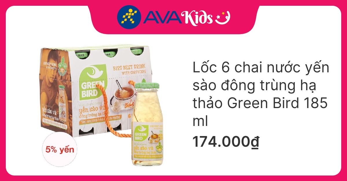 6 chai nước yến Green Bird 185ml giá tốt tại AVAKids | AVAKids.com