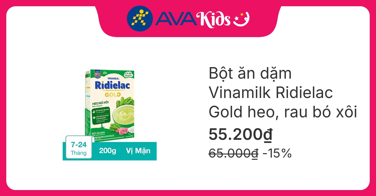 Bột ăn dặm Vinamilk Ridielac Gold heo, rau bó xôi hộp 200g (7 - 24 tháng)