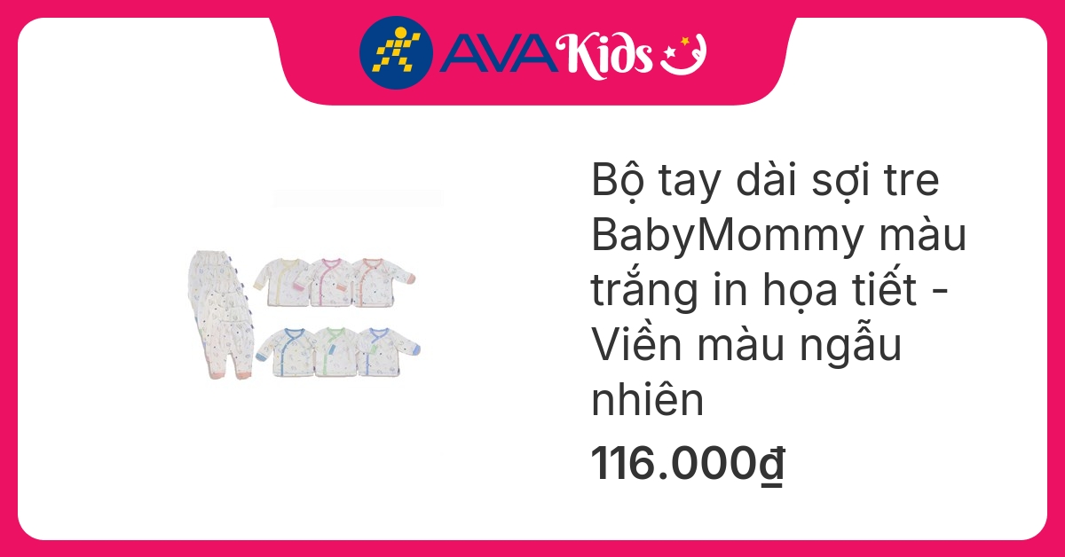 Bộ tay dài cài chéo màu trắng in họa tiết BabyMommy hover