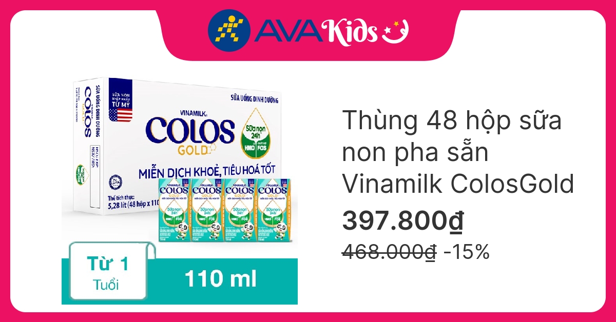 Thùng 48 hộp sữa pha sẵn Vinamilk ColosGold hộp 110 ml (từ 1 tuổi) hover