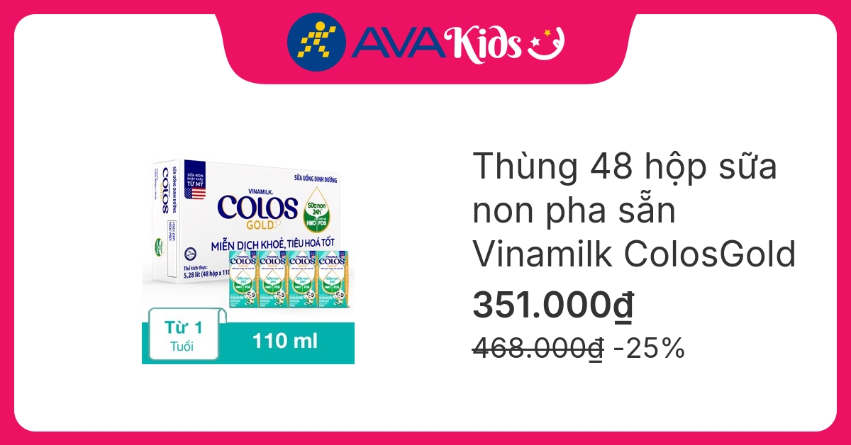 Thùng 48 hộp sữa non pha sẵn Vinamilk ColosGold 110 ml (từ 1 tuổi)