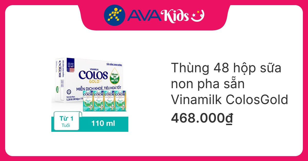 Thùng 48 hộp sữa non pha sẵn Vinamilk ColosGold 110 ml (từ 1 tuổi)