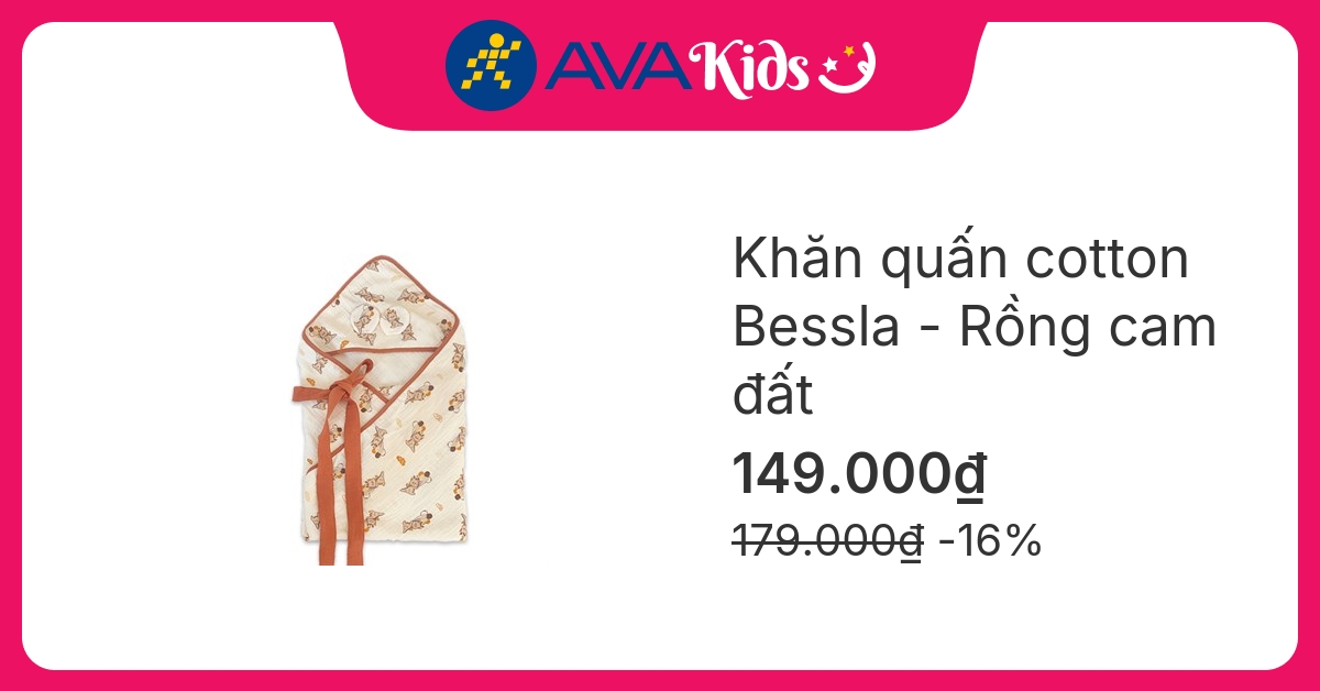 Khăn quấn cotton Bessla 70x70 cm - Rồng cam đất