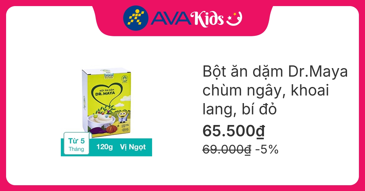 Bột ăn dặm Dr.Maya chùm ngây, khoai lang, bí đỏ hộp 120g (từ 5 tháng)