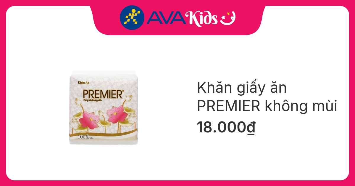 Gói 100 tờ khăn giấy ăn PREMIER không mùi 1 lớp