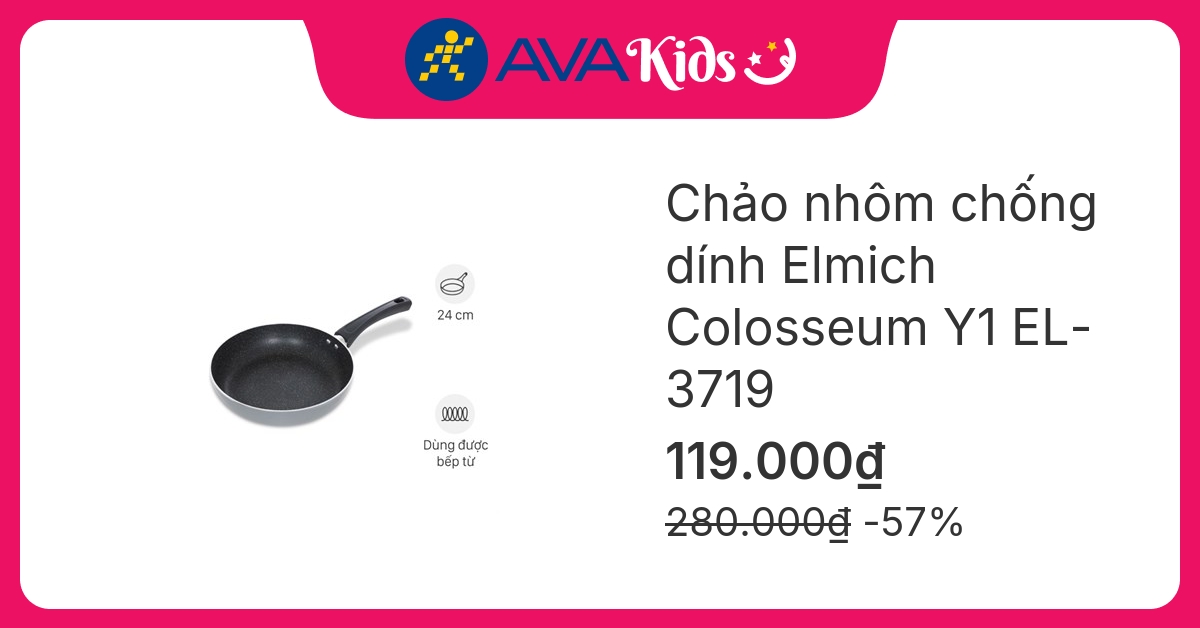 Chảo nhôm chống dính vân đá đáy từ 24 cm Elmich Colosseum Y1 EL-3719 Xám