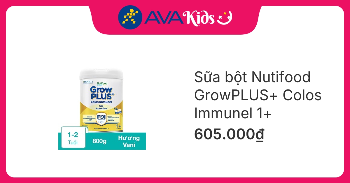 Sữa bột Nutifood GrowPLUS+ Colos Immunel 1+ hương vani 800g (1 - 2 tuổi)