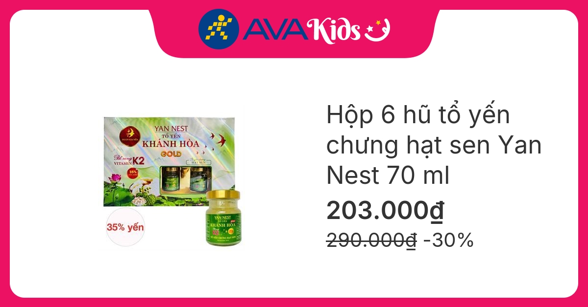 Hộp 6 hũ tổ yến chưng hạt sen Yan Nest 70 ml (từ 2 tuổi)