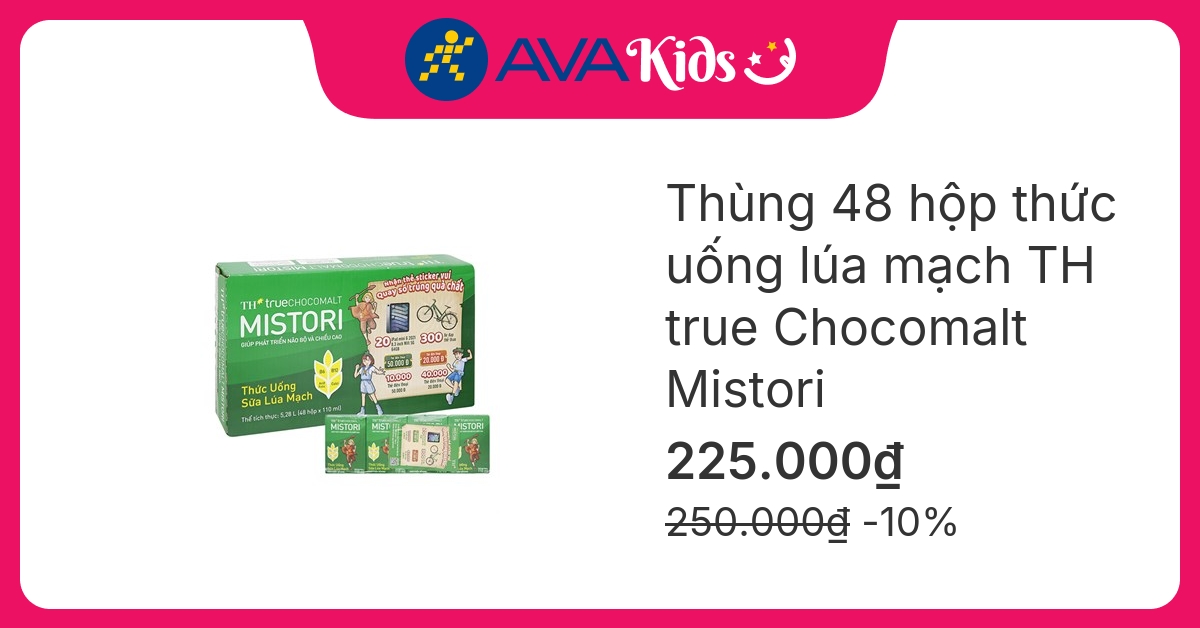 Thùng 48 hộp thức uống lúa mạch TH true Chocomalt Mistori 110 ml (từ 1 tuổi)