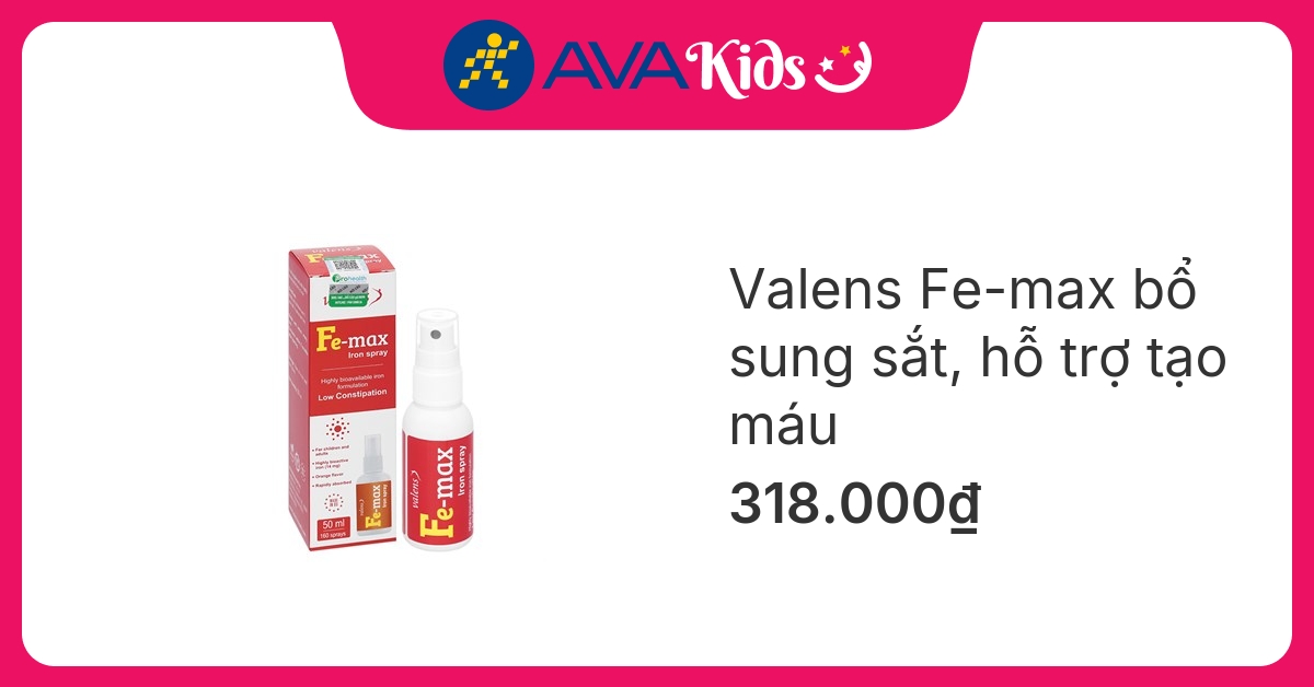 Valens Fe-max bổ sung sắt, hỗ trợ tạo máu hương cam, 50 ml dạng xịt (từ 0 tháng)