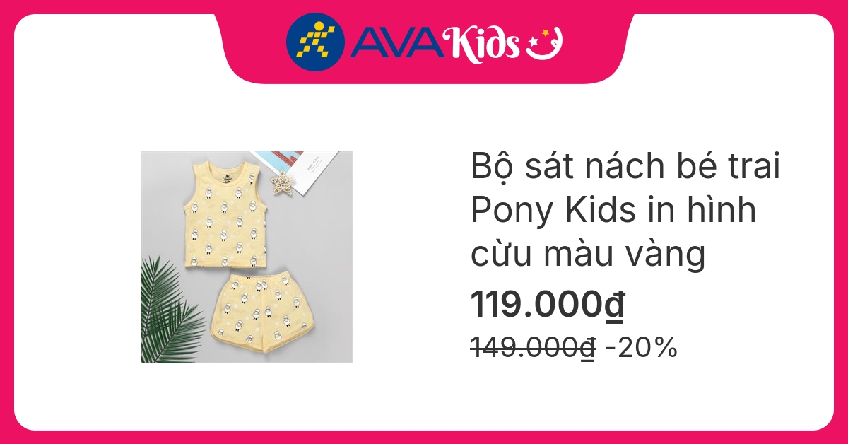 Bộ sát nách bé trai Pony Kids in hình cừu màu vàng