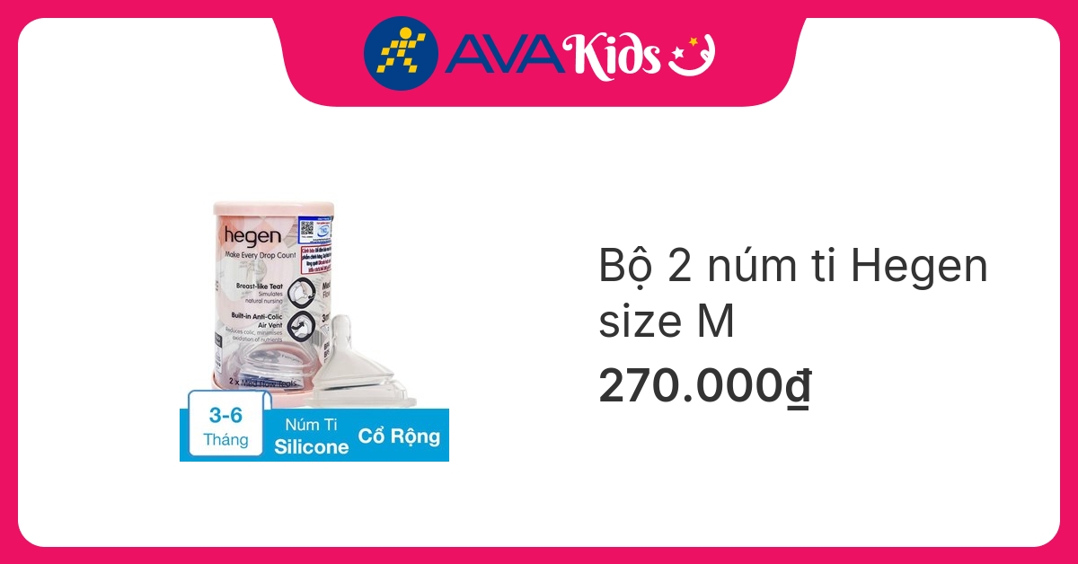 Bộ 2 núm ti Hegen cổ rộng size M (3 - 6 tháng)