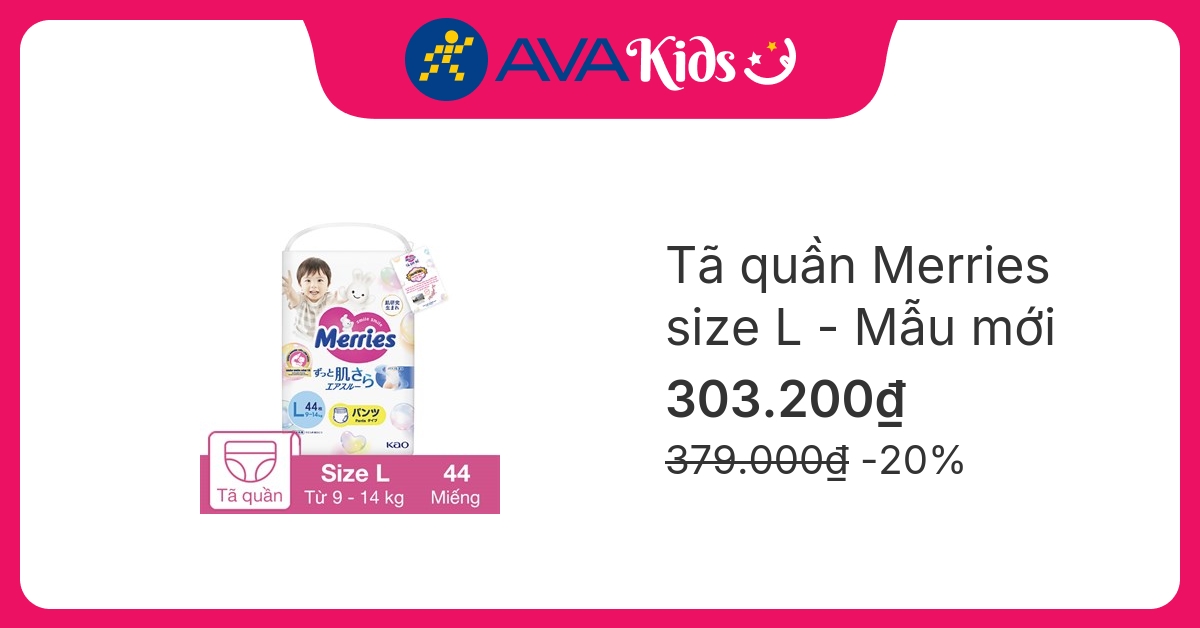 Tã quần Merries size L 44 miếng (9 - 14 kg) - Mẫu mới