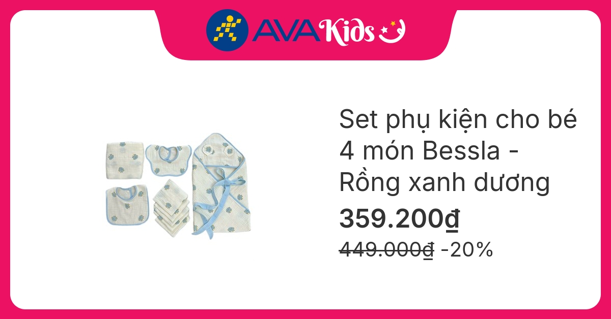 Set phụ kiện cho bé 4 món muslin Bessla - Rồng xanh dương