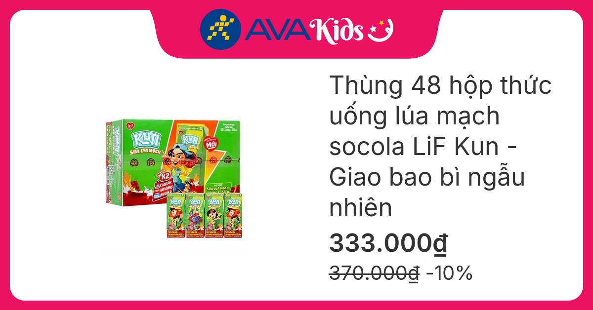 Thùng 48 hộp thức uống lúa mạch socola LiF Kun 180 ml (từ 2 tuổi) - Giao bao bì ngẫu nhiên
