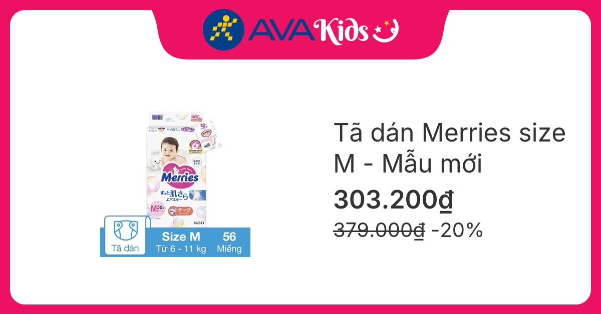 Tã dán Merries size M 56 miếng (6 - 11 kg)