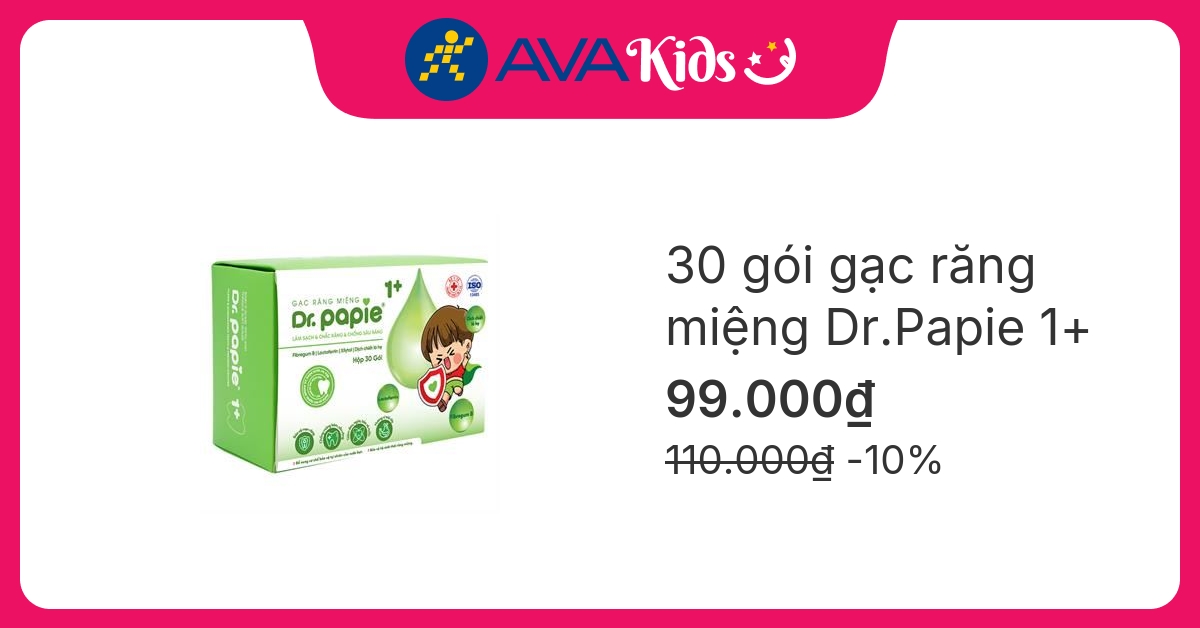 Gạc răng miệng cho bé Dr.Papie 1+ hộp 30 gói (từ 1 tuổi)