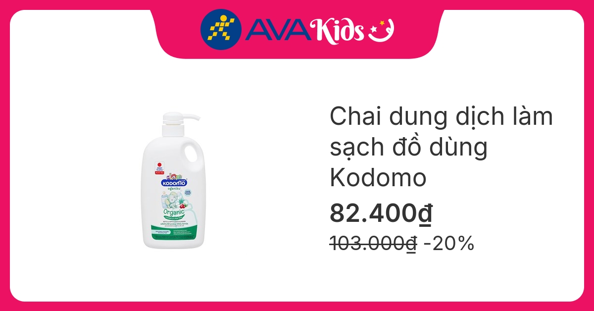 Dung dịch làm sạch đồ dùng Kodomo Organic chiết xuất lô hội và việt quất chai 650 ml hương quả mọng