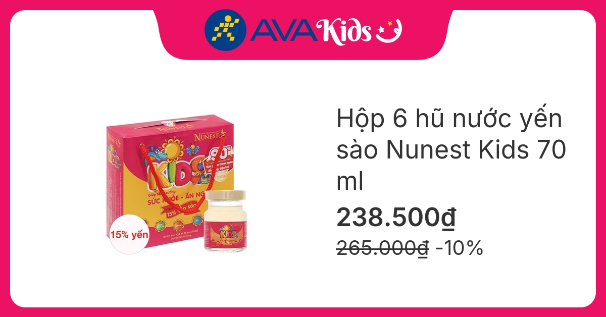 Hộp 6 hũ nước yến sào Nunest Kids 70 ml (từ 6 tháng)