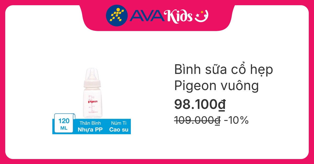 Bình sữa nhựa PP Pigeon vuông cổ hẹp 120 ml (0 - 4 tháng)