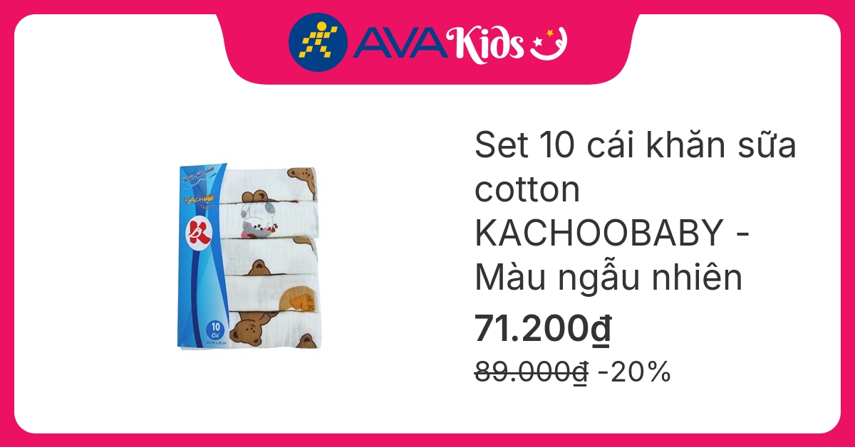 Set 10 cái khăn sữa cotton KACHOOBABY 2 lớp 24x28 cm - Màu ngẫu nhiên