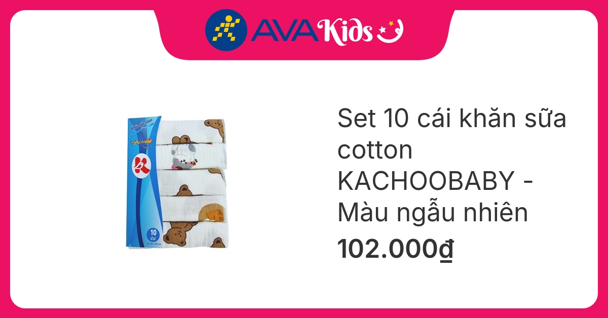 Set 10 cái khăn sữa cotton KACHOOBABY 2 lớp 24x28 cm - Màu ngẫu nhiên