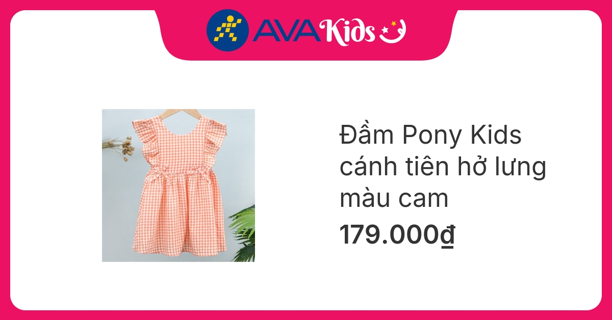 Đầm bé gái Pony Kids cánh tiên hở lưng màu cam