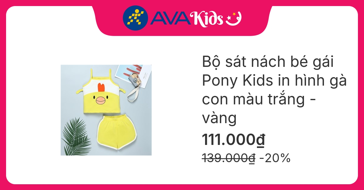 Bộ sát nách bé gái Pony Kids in hình gà con màu trắng - vàng