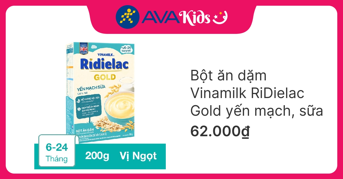 Bột ăn dặm Vinamilk RiDielac Gold yến mạch, sữa hộp 200g (6 – 24 tháng) hover