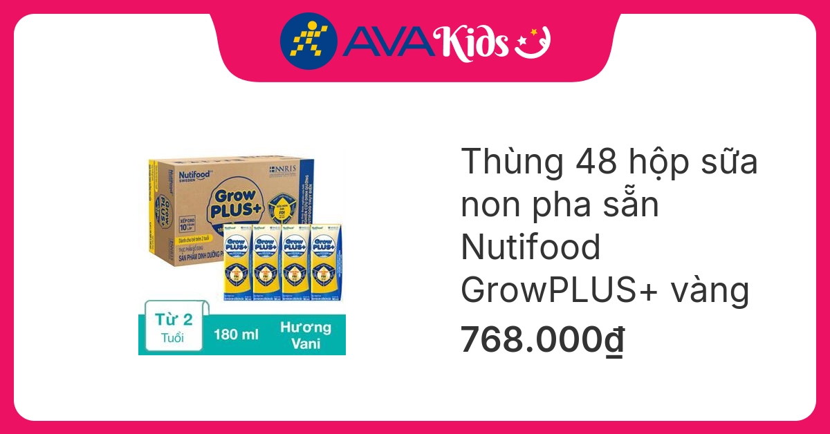 Thùng 48 hộp sữa non pha sẵn Nutifood GrowPLUS+ vàng hương vani 180 ml (từ 1 tuổi) hover