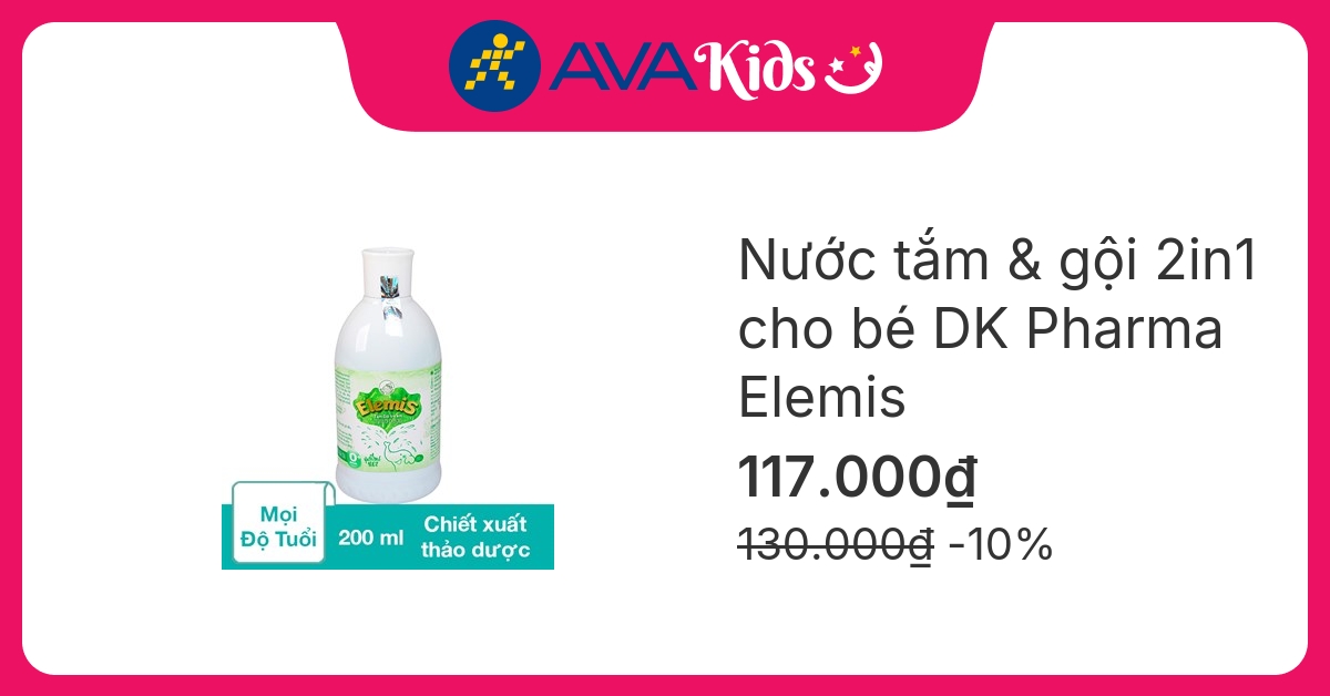 Nước tắm & gội 2in1 cho bé DK Pharma Elemis chiết xuất thảo dược 200 ml (mọi độ tuổi)