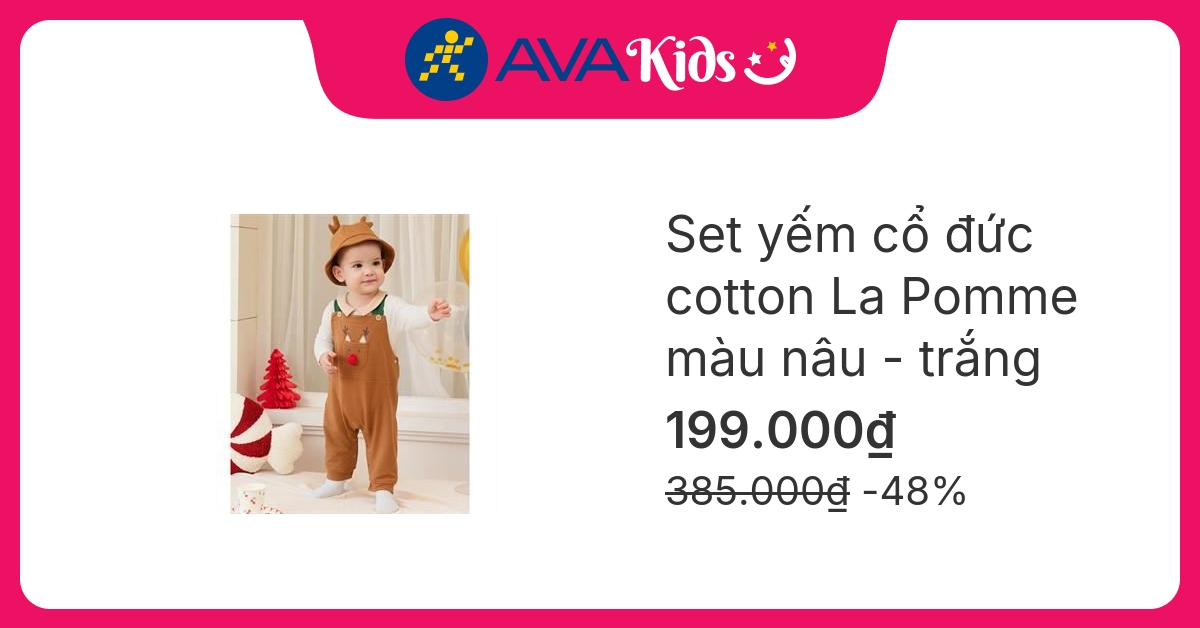 Set yếm cổ đức tai rời La Pomme màu nâu - trắng