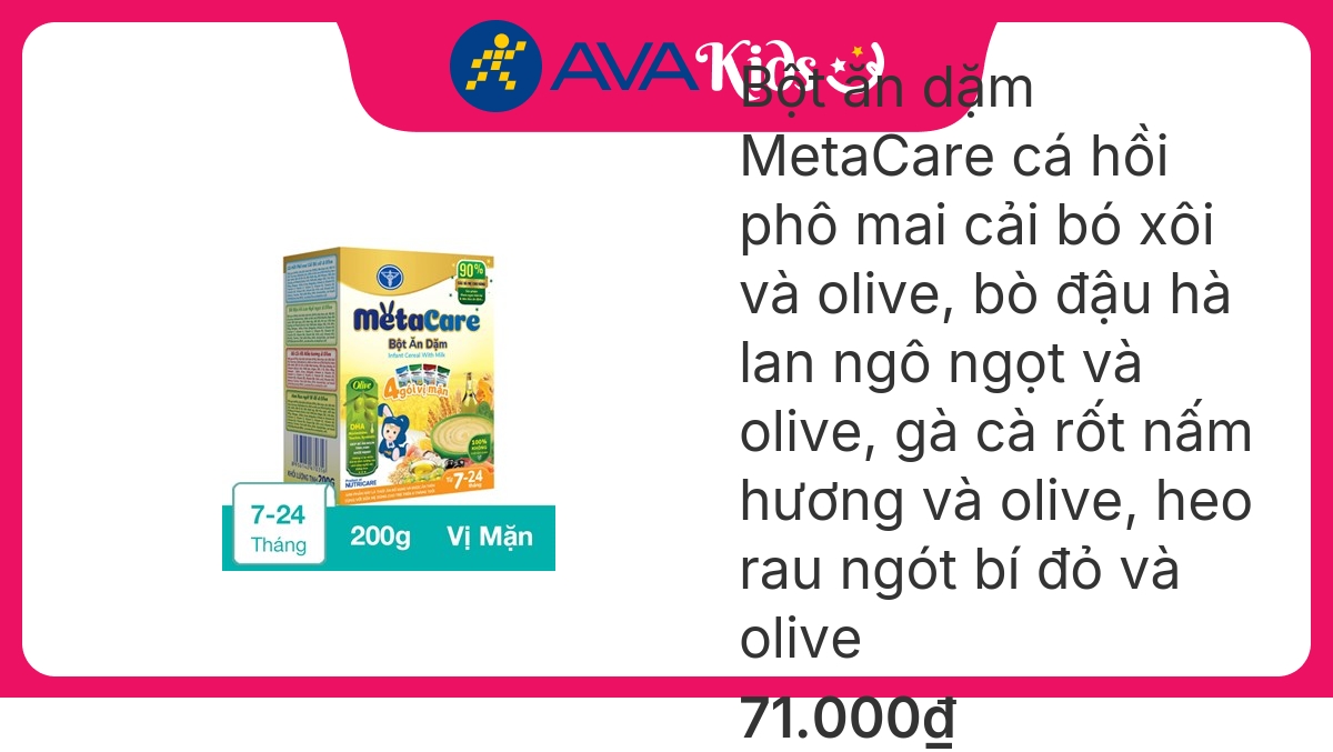 Bột ăn dặm MetaCare 4 vị mặn hộp 200g (7 - 24 tháng)