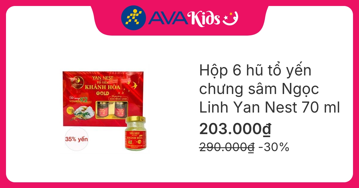 Hộp 6 hũ tổ yến chưng sâm Ngọc Linh Yan Nest 70 ml (từ 2 tuổi)