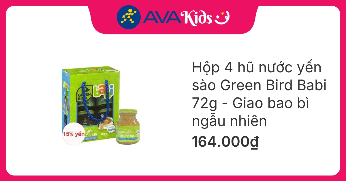 Hộp 4 hũ nước yến sào Green Bird Babi vị vani 72g (từ 9 tháng) - Giao bao bì ngẫu nhiên