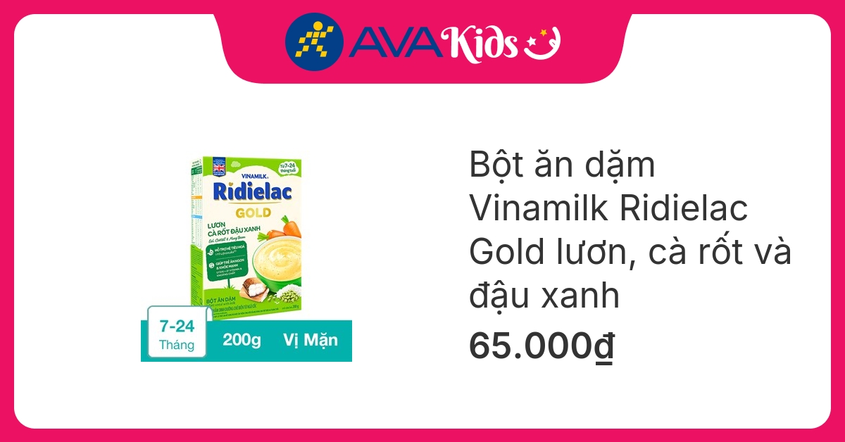 Bột ăn dặm Vinamilk Ridielac Gold lươn, cà rốt và đậu xanh hộp 200g (7 - 24 tháng)