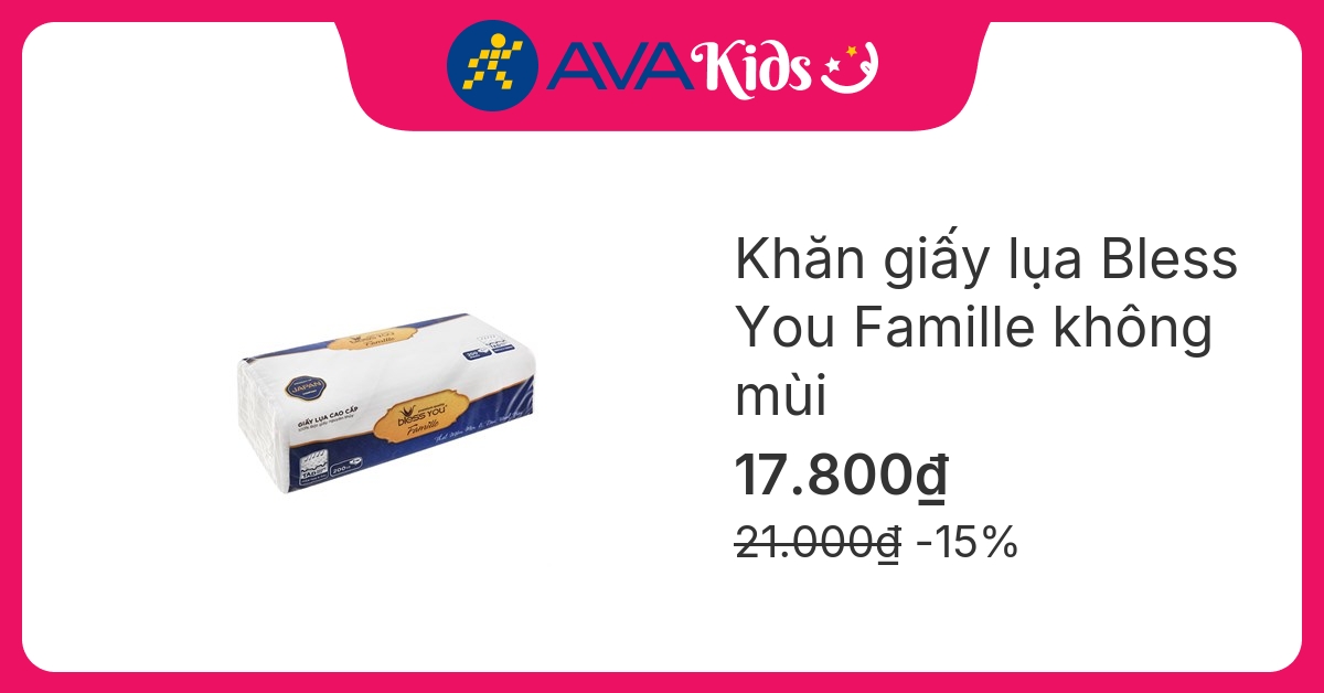 Gói 200 tờ khăn giấy lụa Bless You Famille không mùi 2 lớp