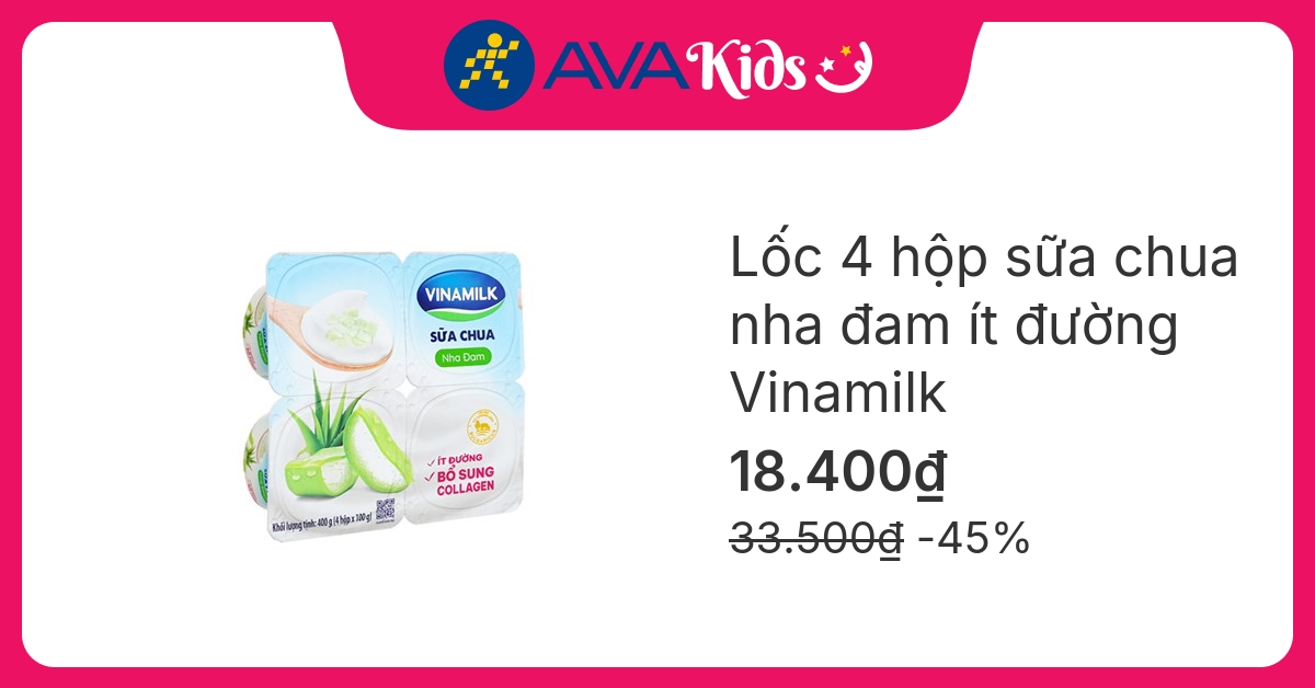 Lốc 4 hộp sữa chua nha đam ít đường Vinamilk 100g (từ 6 tuổi)