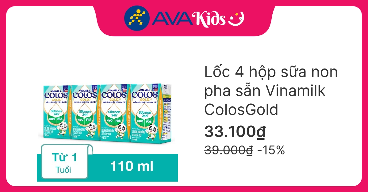 Lốc 4 hộp sữa pha sẵn Vinamilk ColosGold 110 ml (từ 1 tuổi) hover