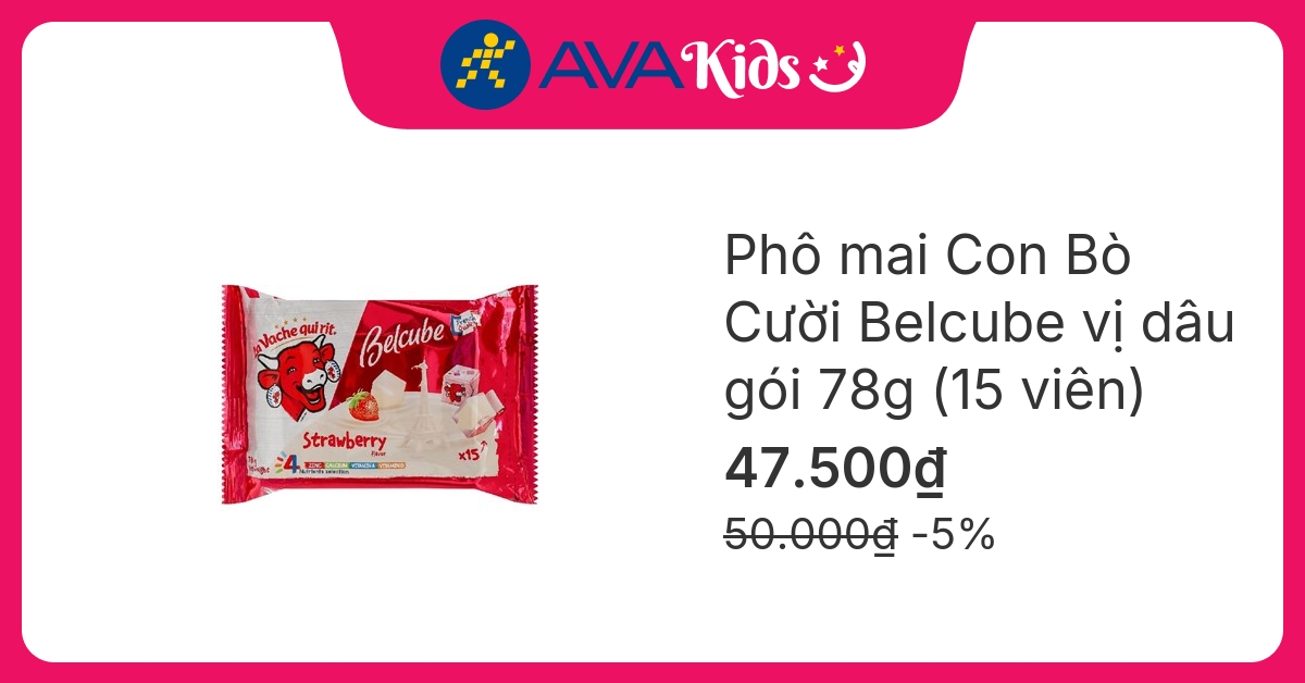 Phô mai Con Bò Cười Belcube vị dâu gói 15 viên 78g (từ 1 tuổi)