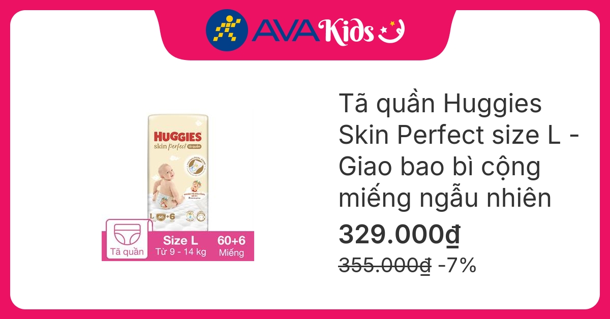 Tã quần Huggies Skin Perfect size L 60 + 6 miếng (9 - 14 kg) - Giao bao bì cộng miếng ngẫu nhiên