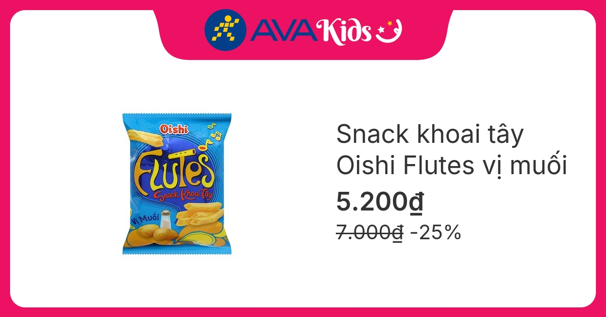 Snack khoai tây Oishi Flutes vị muối gói 35g (từ 3 tuổi)