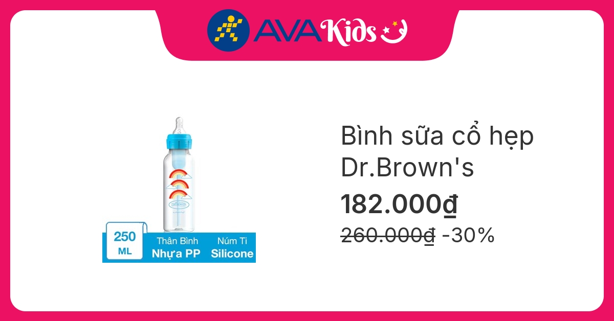 Bình sữa nhựa PP Dr.Brown's cổ hẹp 250 ml - Màu xanh dương (từ 6 tháng)