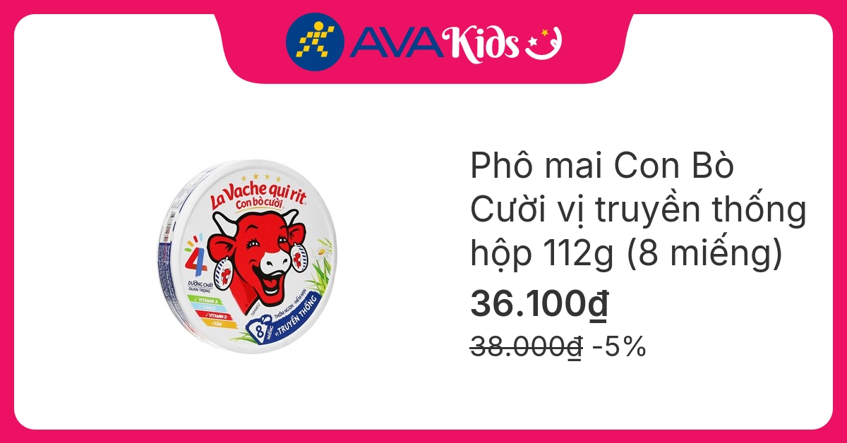 Phô mai Con Bò Cười vị truyền thống hộp 8 miếng 112g (từ 1 tuổi)