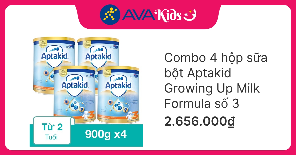 Combo 4 hộp sữa bột Aptakid Growing Up Milk Formula số 3 900g (từ 2 tuổi) hover